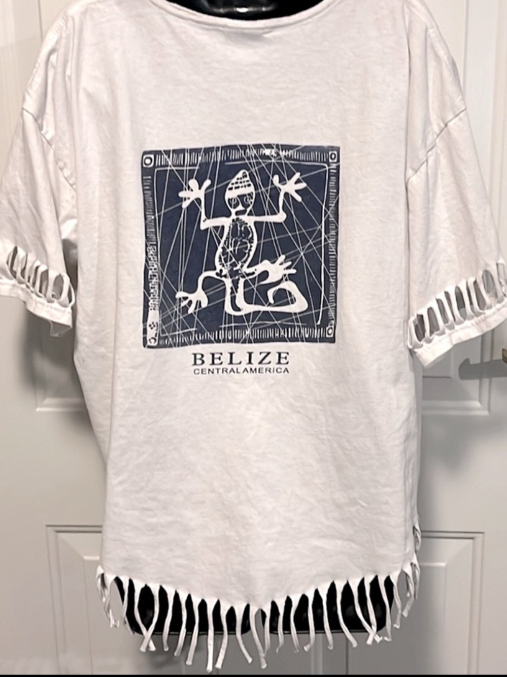 BELIZE 100% COTTON WHITE/BLUE LIZARD GECKO 🦎 FRINGED ISLAND TSHIRT Women’s 2X - Picture 2 of 9